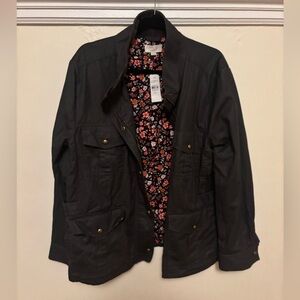 NWT dark Green/Brown LOFT Utility Jacket with Floral Lining